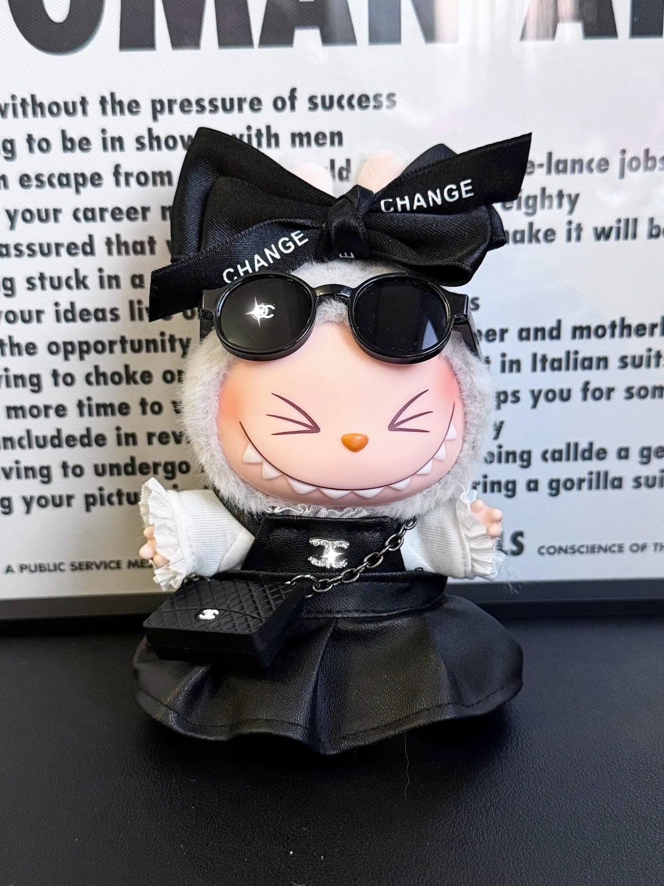 labubu clothes chanel with bag and sunglasses