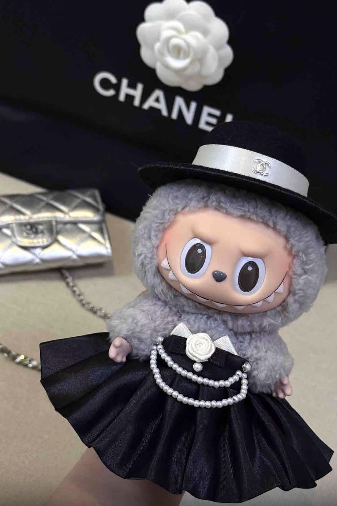 Labubu Clothes Chanel black white dress