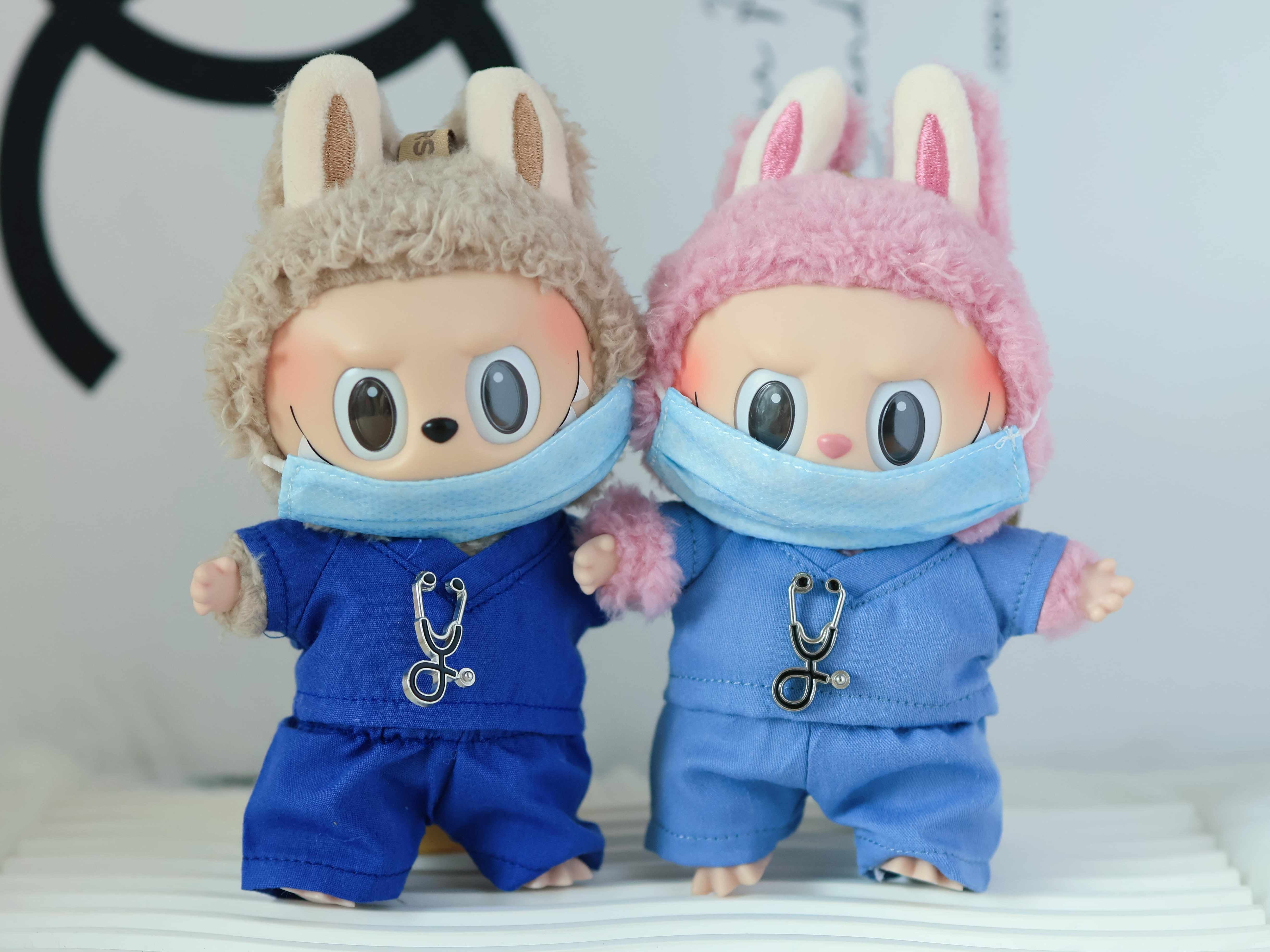 Labubu Clothes Scrubs Outfit Set, Handmade Labubu Medical Uniform for 17cm Dolls, Doctor Nurse Costume, Doll Accessories
