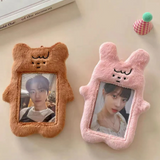 KPop Cute Plush Bear Bunny Photocard Holder with keychain BusID & Polaroids (3 inch)