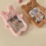 KPop Cute Plush Bear Bunny Photocard Holder with keychain BusID & Polaroids (3 inch)