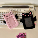 Kawaii Purple Bat Plush KPop Photocard Holder with Keychain.