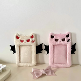 Kawaii Purple Bat Plush KPop Photocard Holder with Keychain.