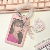 Kpop Acrylic Transparent Photocard Holder Pink Blue Heart Pendant