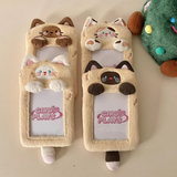 Cute Cat Plush KPop Photocard Holder keychain school ID card holder