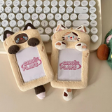 Cute Cat Plush KPop Photocard Holder keychain school ID card holder