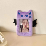 Kawaii Purple Bat Plush KPop Photocard Holder with Keychain.