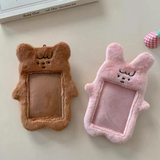 KPop Cute Plush Bear Bunny Photocard Holder with keychain BusID & Polaroids (3 inch)