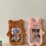 KPop Cute Plush Bear Bunny Photocard Holder with keychain BusID & Polaroids (3 inch)