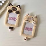Cute Cat Plush KPop Photocard Holder keychain school ID card holder