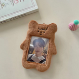 KPop Cute Plush Bear Bunny Photocard Holder with keychain BusID & Polaroids (3 inch)