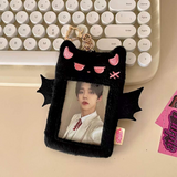 Kawaii Purple Bat Plush KPop Photocard Holder with Keychain.