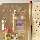 Cute Cat Plush KPop Photocard Holder keychain school ID card holder