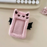 Kawaii Purple Bat Plush KPop Photocard Holder with Keychain.