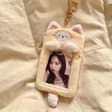 Cute Cat Plush KPop Photocard Holder keychain school ID card holder