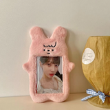 KPop Cute Plush Bear Bunny Photocard Holder with keychain BusID & Polaroids (3 inch)