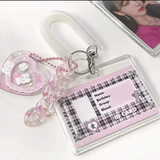 Kpop Acrylic Transparent Photocard Holder Pink Blue Heart Pendant