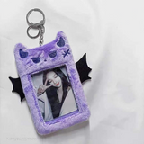 Kawaii Purple Bat Plush KPop Photocard Holder with Keychain.