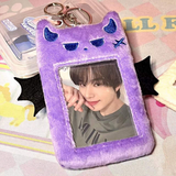 Kawaii Purple Bat Plush KPop Photocard Holder with Keychain.