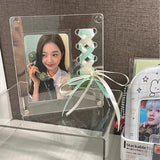 KPOP Acrylic Display Frame Photocard Holder with Ribbon Bow Magnetic Desktop Holder