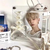 KPOP Acrylic Display Frame Photocard Holder with Ribbon Bow Magnetic Desktop Holder