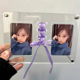 KPOP Acrylic Display Frame Photocard Holder with Ribbon Bow Magnetic Desktop Holder