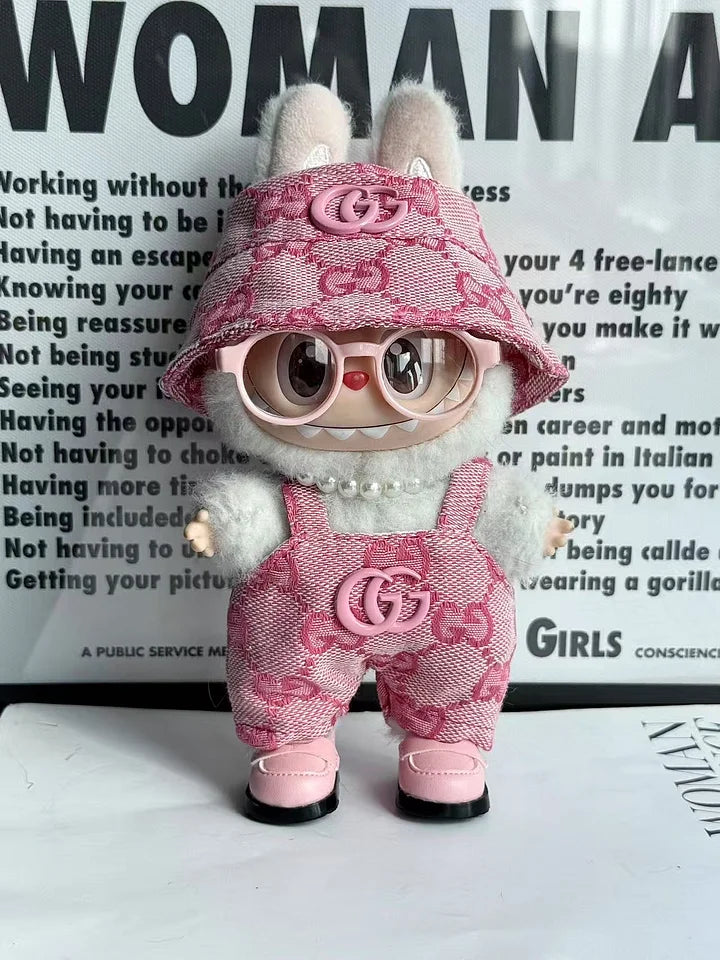 labubu Clothes Gucci Pink Overall with Bucket Hat