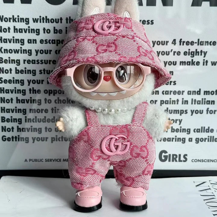 labubu Clothes Gucci Pink Overall with Bucket Hat