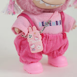 Labubu Clothes Pink with Twin Tails and Mini Phone Charm