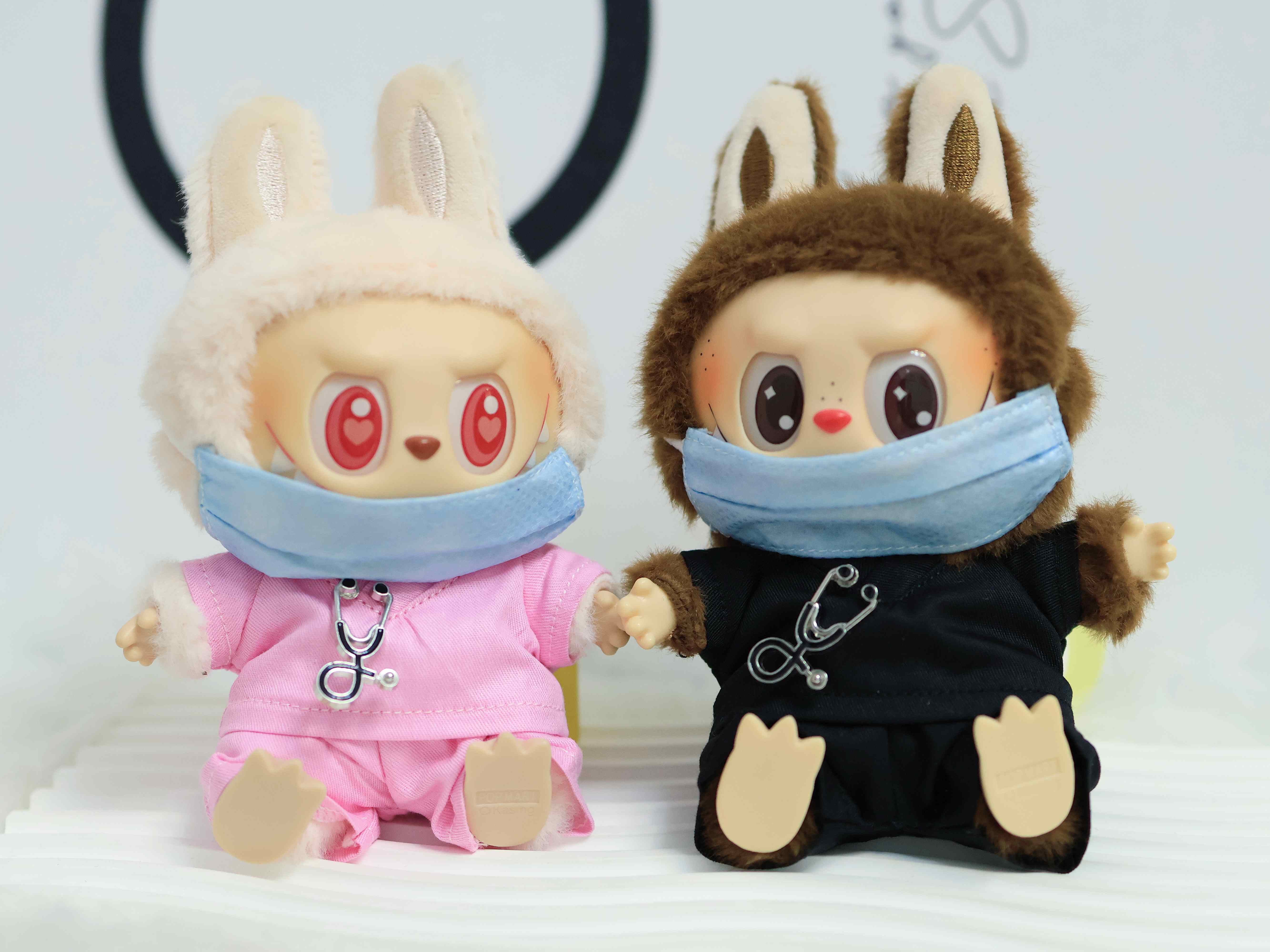 Labubu Clothes Scrubs Outfit Set, Handmade Labubu Medical Uniform for 17cm Dolls, Doctor Nurse Costume, Doll Accessories