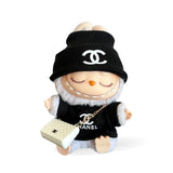 Labubu Clothes Chanel Black Beanie and Top with Bag
