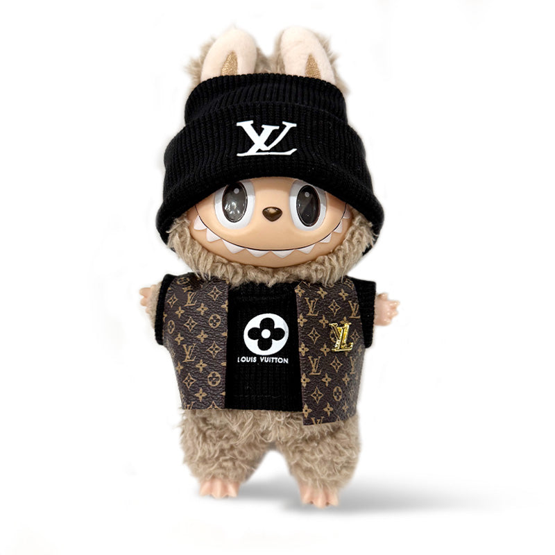 Labubu Clothes LV Beanie + Sweater + LV Vest 3pcs Outfit Set