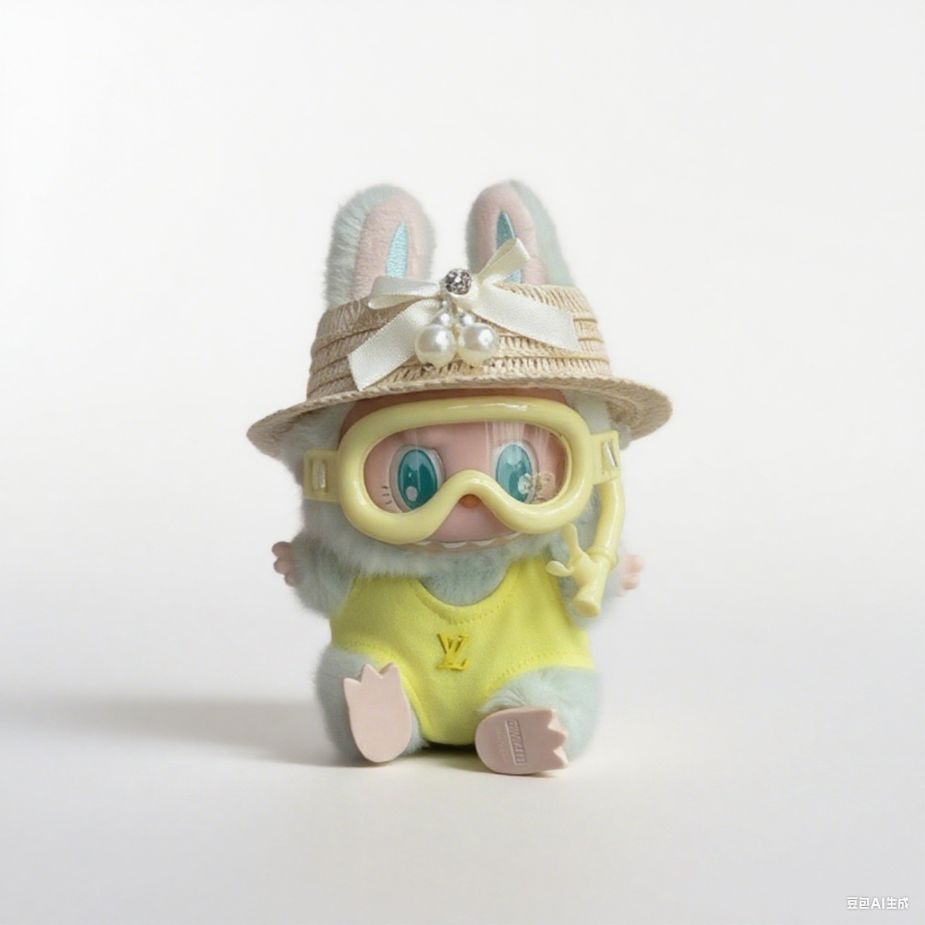 Labubu LV Swimsuit Diving Suit with Goggles and Straw Hat