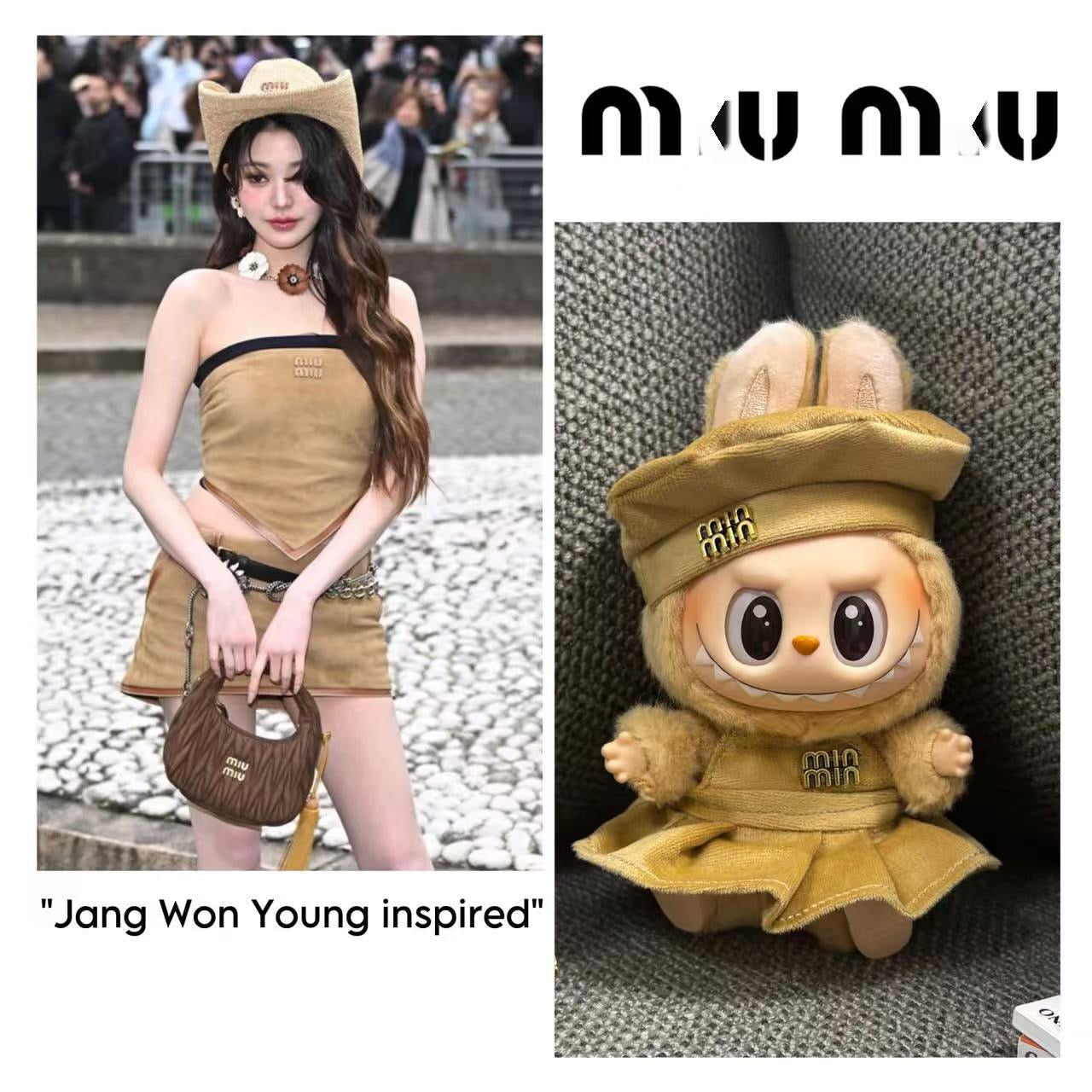 Labubu MiuMiu Clothes Celebrity Jang Wonyoung Outfit set with chanel bag
