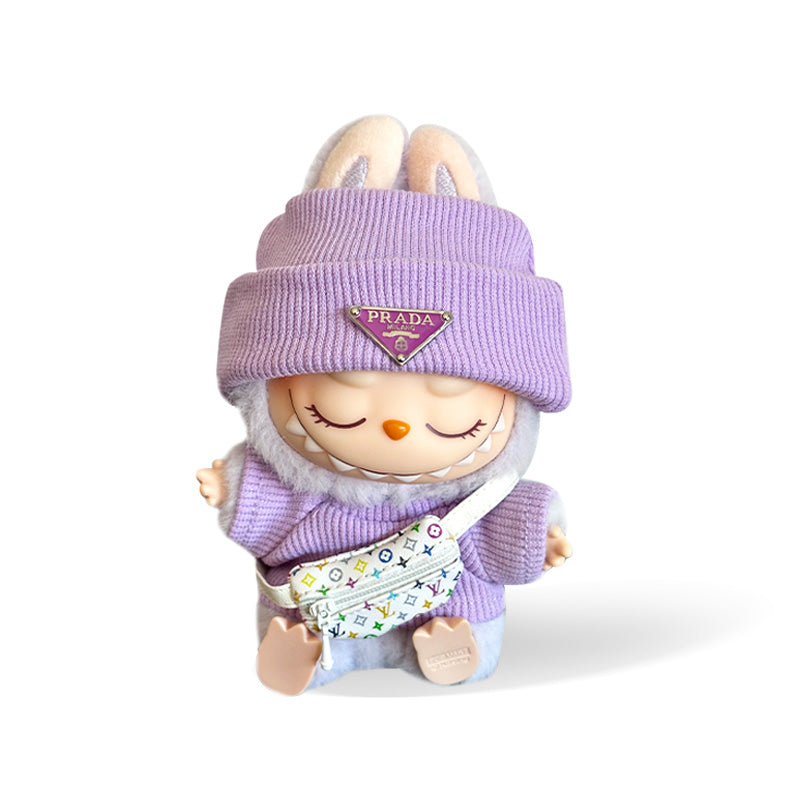 Labubu Prada Clothes purple outfit set with LV bag