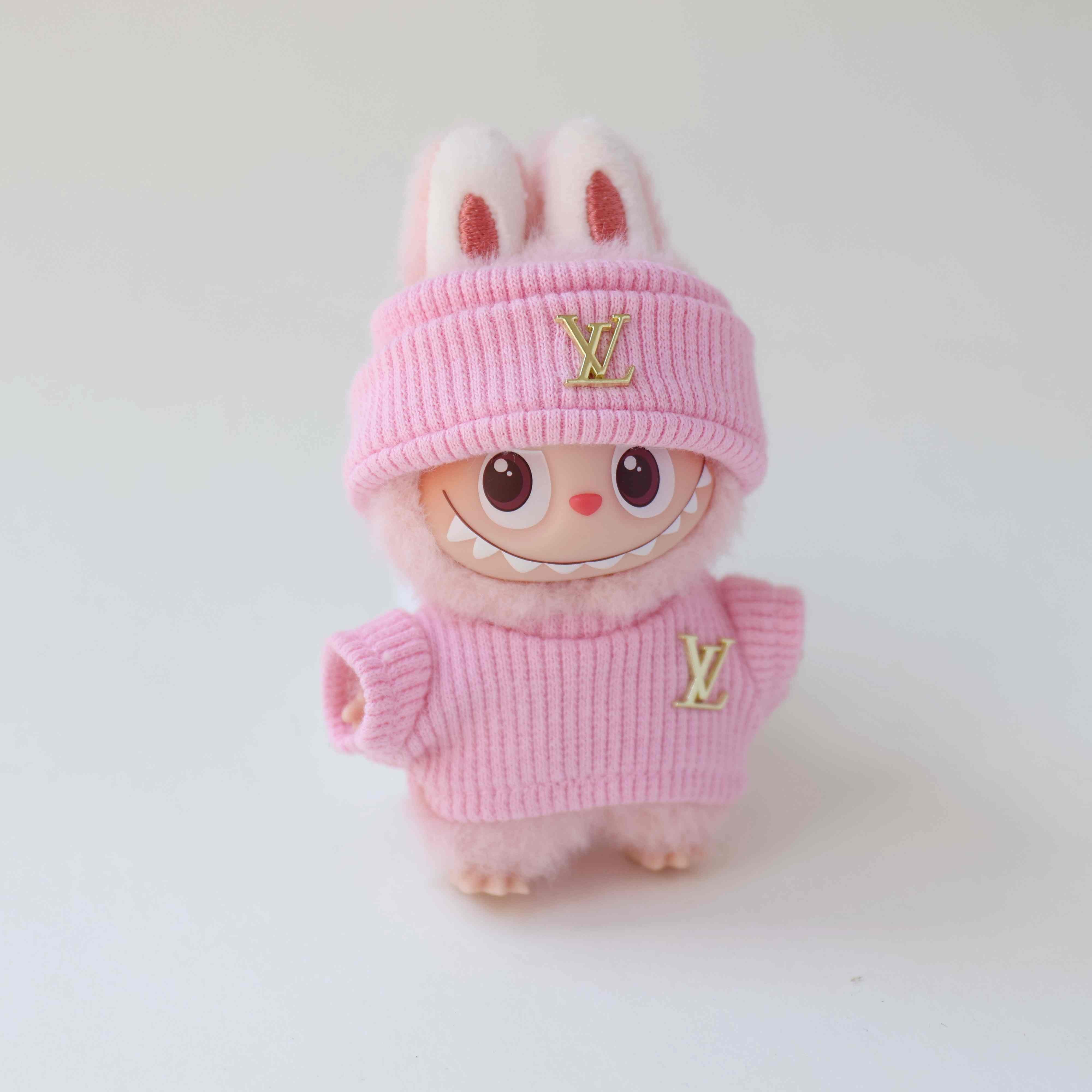 Labubu V4 Outfits LV pink winter sweater set