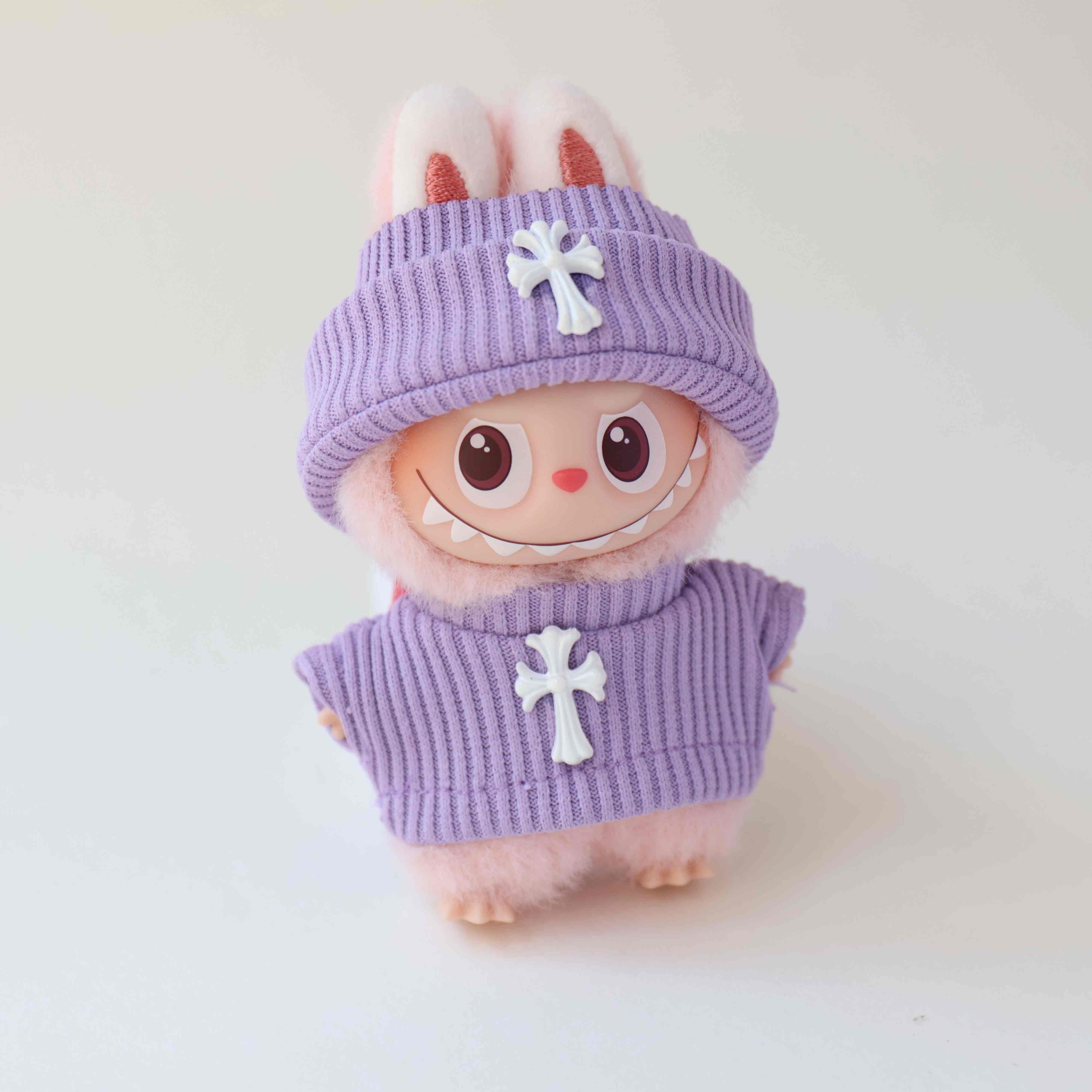 Mini Labubu Outfit Chrome Hearts Two Pieced Winter Set Lilac