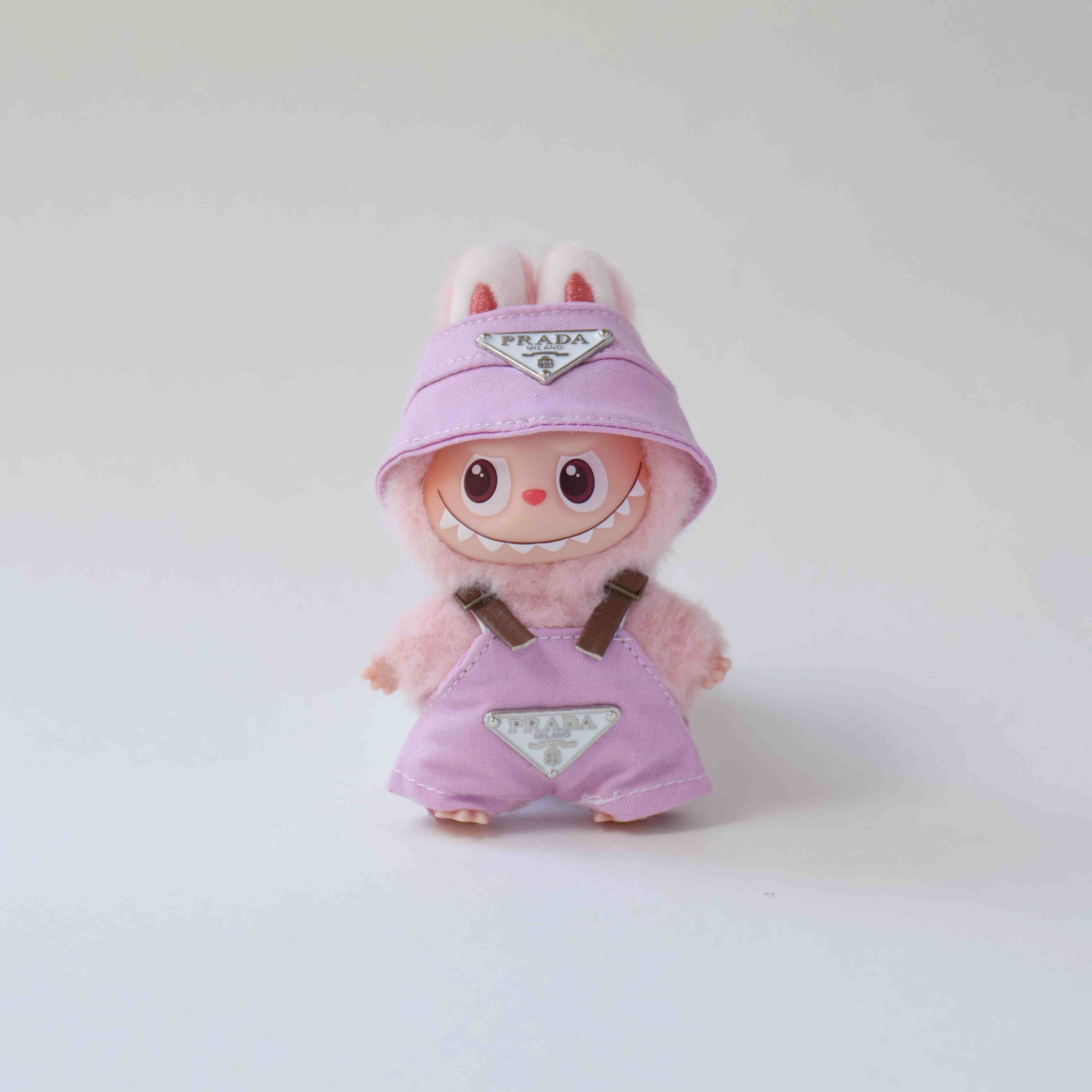 Mini Labubu outfit Prada clothes with bucket hat lavender