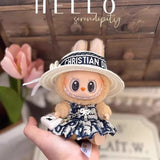 Labub Clothes Chanel Dior Gucci Designer Dress Outfits with Straw Hat and Bag