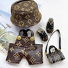 5pcs Brown LV Outfit Set (LV necklace & Leather Pants)