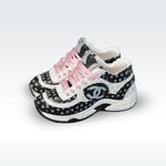 chanel shoes for labubu black and white pink lace