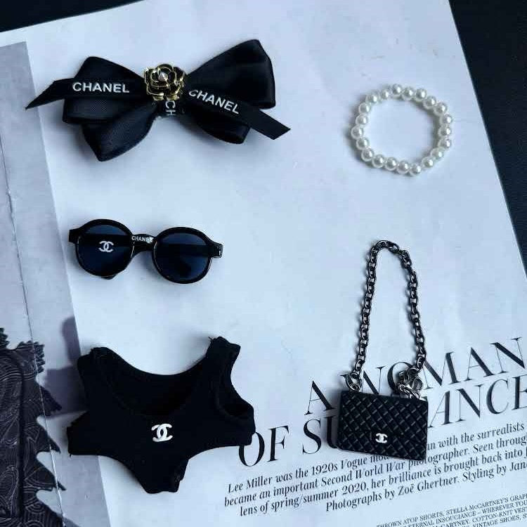 Labub Clothes Chanel Swimsuit Outfit Set with Sunglasses and Bag