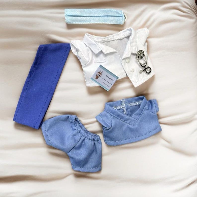 Labubu Clothes Scrubs Outfit Set, Handmade Labubu Medical Uniform for 17cm Dolls, Doctor Nurse Costume, Doll Accessories