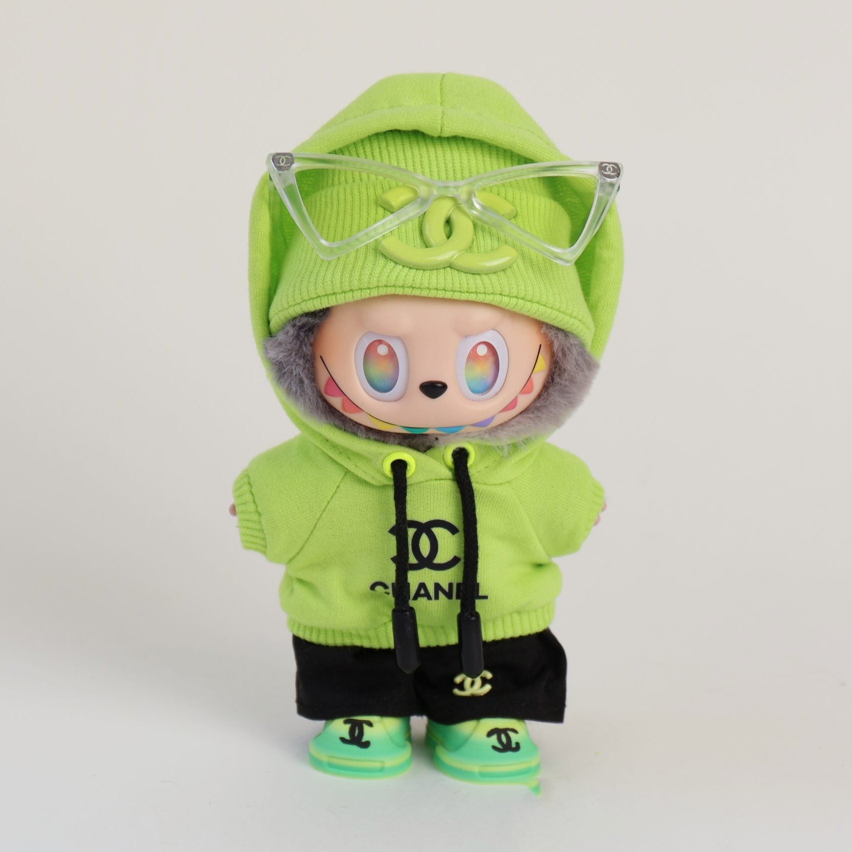 labubu clothes chanel​ lime hoodie set
