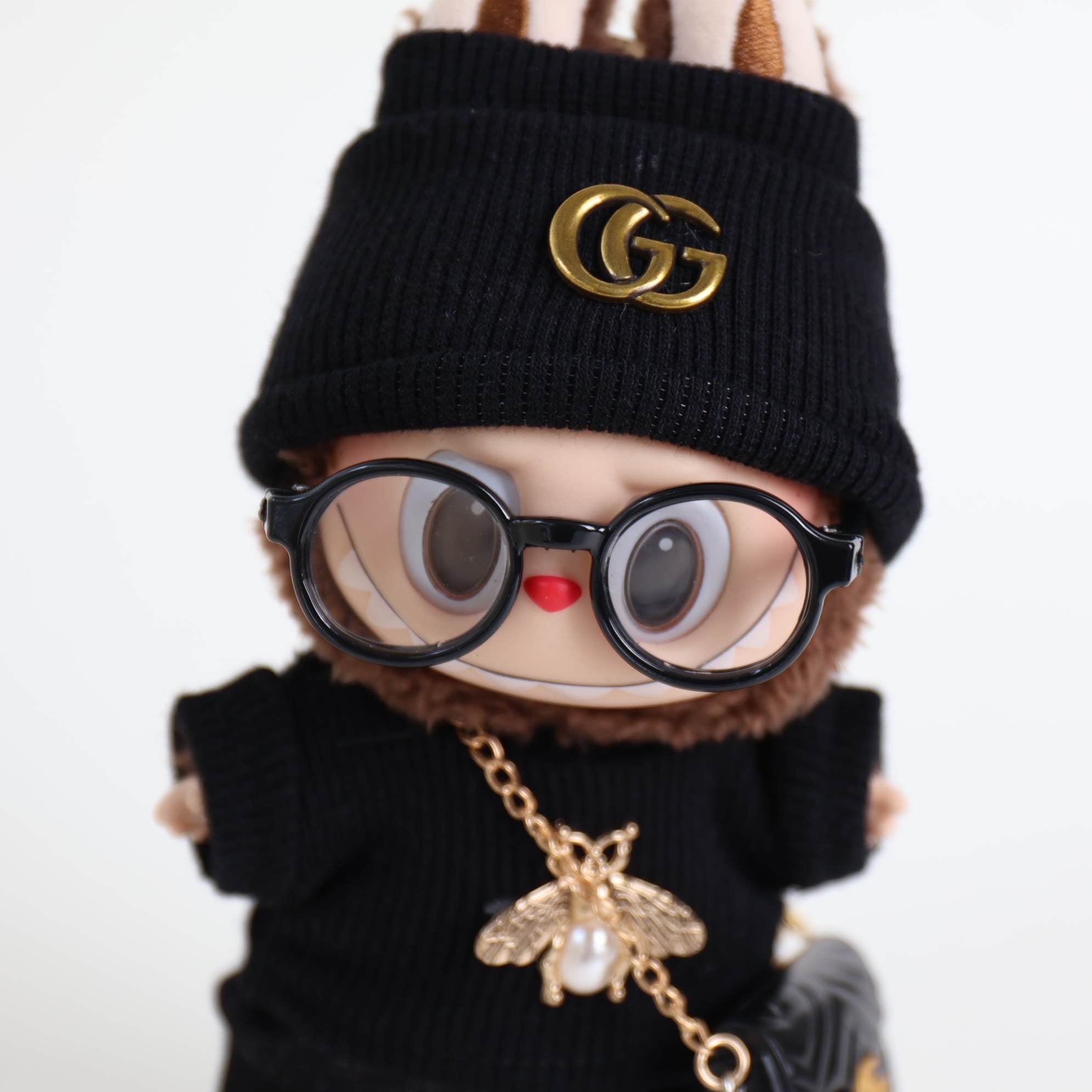 labubu clothes guicc black beanie sweater