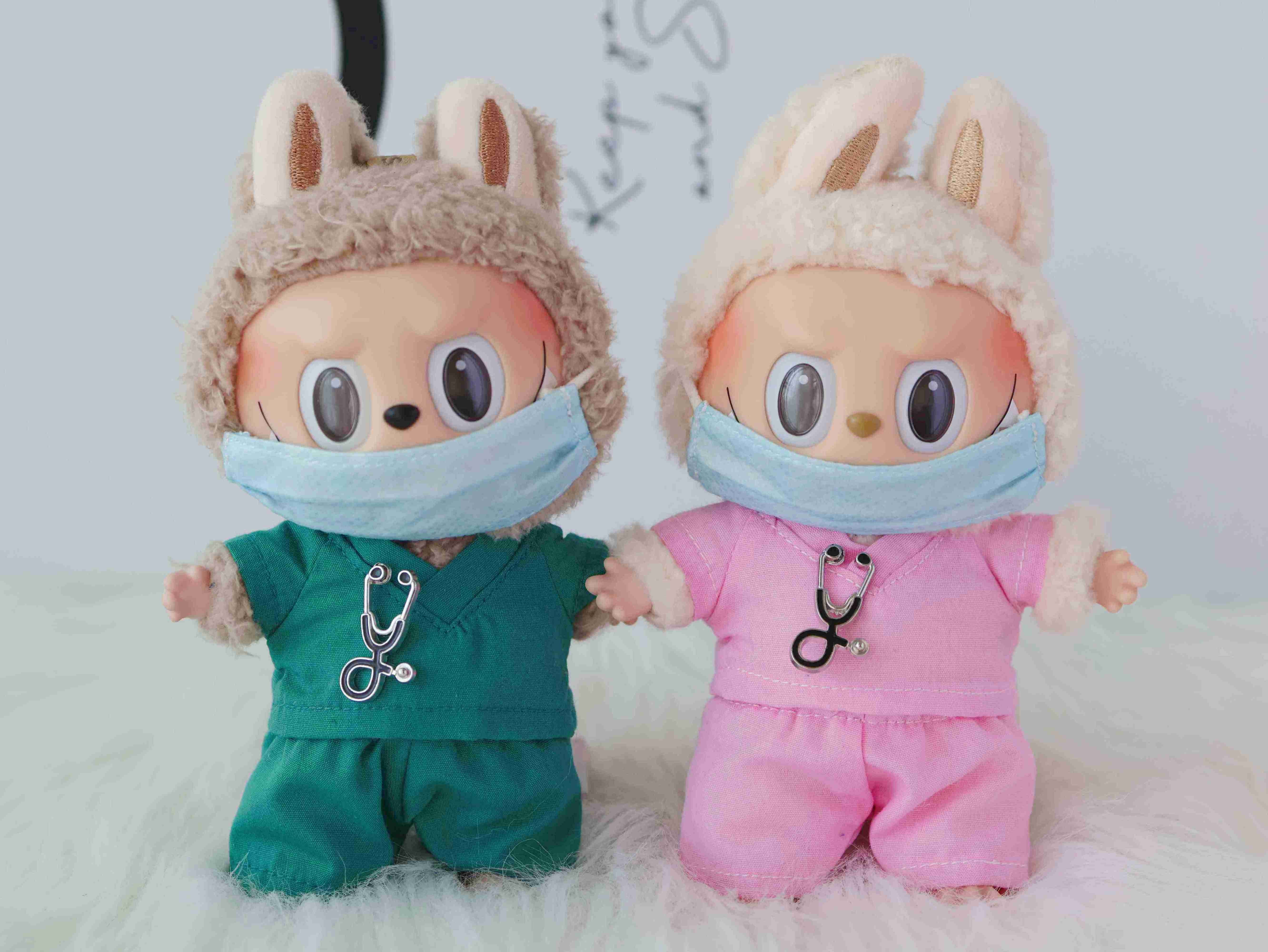 Labubu Clothes Scrubs Outfit Set, Handmade Labubu Medical Uniform for 17cm Dolls, Doctor Nurse Costume, Doll Accessories